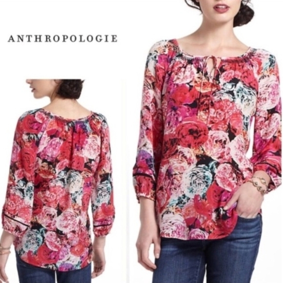 Vanessa Virginia Captured Rose Silk Blouse Size Small - Picture 2 of 10